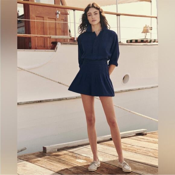 THE GREAT. Pleated Shorts in French Blue Size 1 or Small NWT - Picture 1 of 16